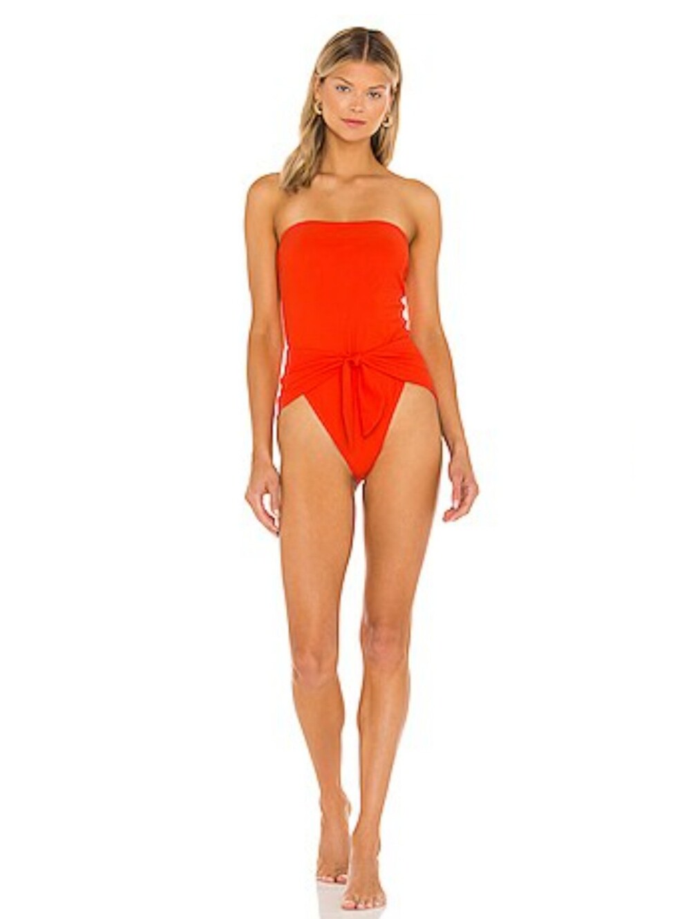 Zimmermann Shelly Tie One Piece Bandeau Swimsuit Blood Orange NWT Size 3 L